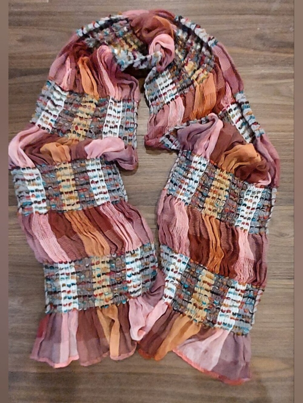 Boho Scarf Wrap Multicolor Handwoven Patchwork Mixed Media Textile Knit